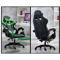 Gaming Chair Heavy Duty Office Throne with Headrest, Armrest, and Footrest - Green