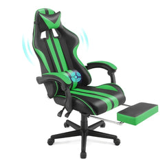 Gaming Chair Heavy Duty Office Throne with Headrest, Armrest, and Footrest - Green