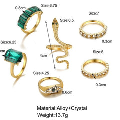 Gold Plated Alloy and Crystal Ring Set (6 Pieces) – Stylish & Elegant Jewelry