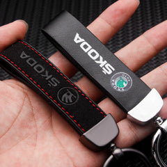 For Skoda 3 2 VRS Vision Kodiaq Favorit Rapid Octavia A5 3D Metal+Leather Car Logo Keychain Key Ring Key Chain Auto Accessories