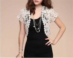 Hot Lace White/Black Bridal Summer Women Short Sleeve Shrug Bolero Wedding Jacket Elegant Cape