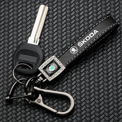 For Skoda 3 2 VRS Vision Kodiaq Favorit Rapid Octavia A5 3D Metal+Leather Car Logo Keychain Key Ring Key Chain Auto Accessories
