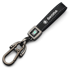 For Skoda 3 2 VRS Vision Kodiaq Favorit Rapid Octavia A5 3D Metal+Leather Car Logo Keychain Key Ring Key Chain Auto Accessories