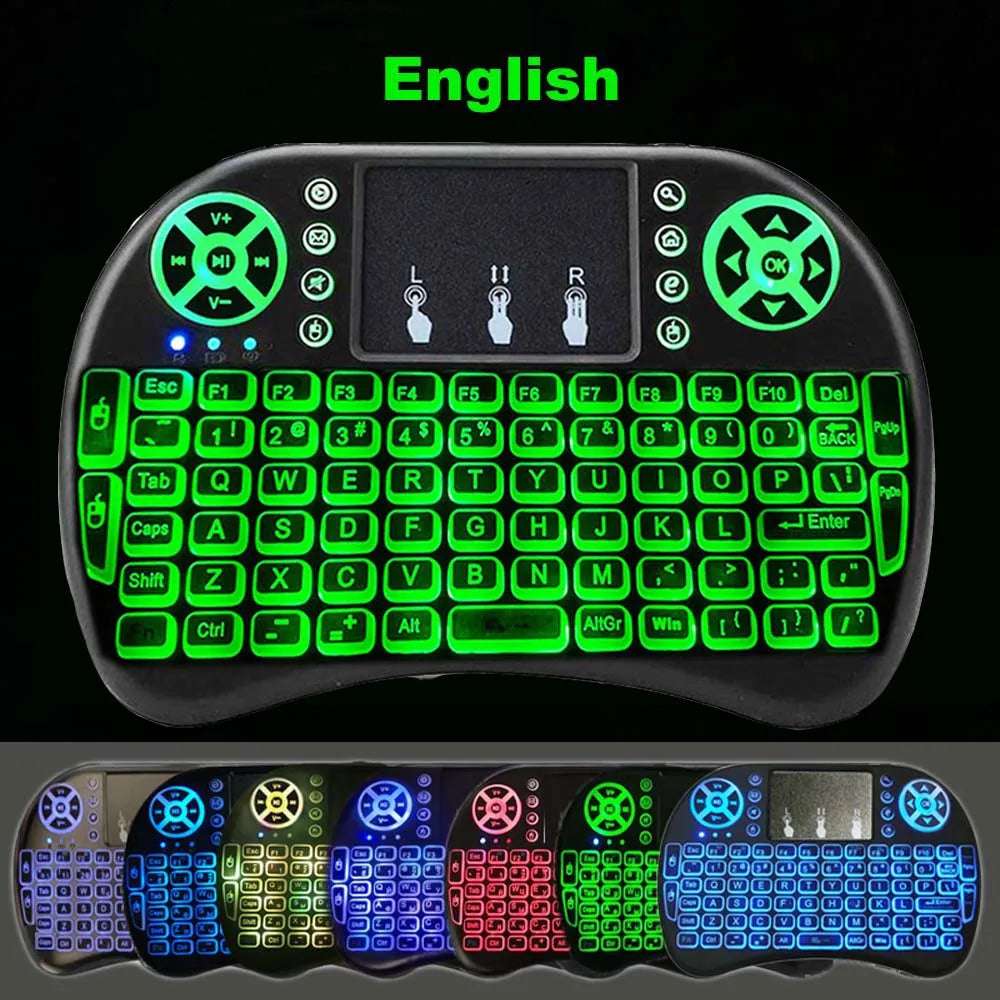 Backlight English Russian French Spanish Portugal Fly Air Mouse 2.4G Touchpad for Android TV Box PC I8 Mini Wireless Keyboard