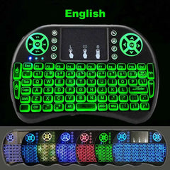 Backlight English Russian French Spanish Portugal Fly Air Mouse 2.4G Touchpad for Android TV Box PC I8 Mini Wireless Keyboard