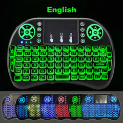 Backlight English Russian French Spanish Portugal Fly Air Mouse 2.4G Touchpad for Android TV Box PC I8 Mini Wireless Keyboard