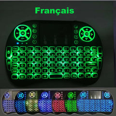 Backlight English Russian French Spanish Portugal Fly Air Mouse 2.4G Touchpad for Android TV Box PC I8 Mini Wireless Keyboard