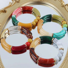 Fashion Acrylic 4PCS/Set Resin Amber Bamboo Bead Elastic Bracelet Bangles Tube Beads Handmake 2024 Trendy Designer Bracelet Set
