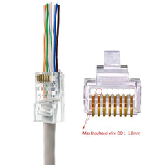 موصل Montions Rj45 Cat5e Cat6A موصل مرور شبكة غير محمي 8P8C موصل معياري لكابلات Ethernet