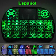 Backlight English Russian French Spanish Portugal Fly Air Mouse 2.4G Touchpad for Android TV Box PC I8 Mini Wireless Keyboard