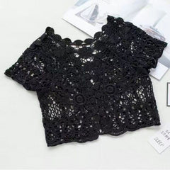 Hot Lace White/Black Bridal Summer Women Short Sleeve Shrug Bolero Wedding Jacket Elegant Cape