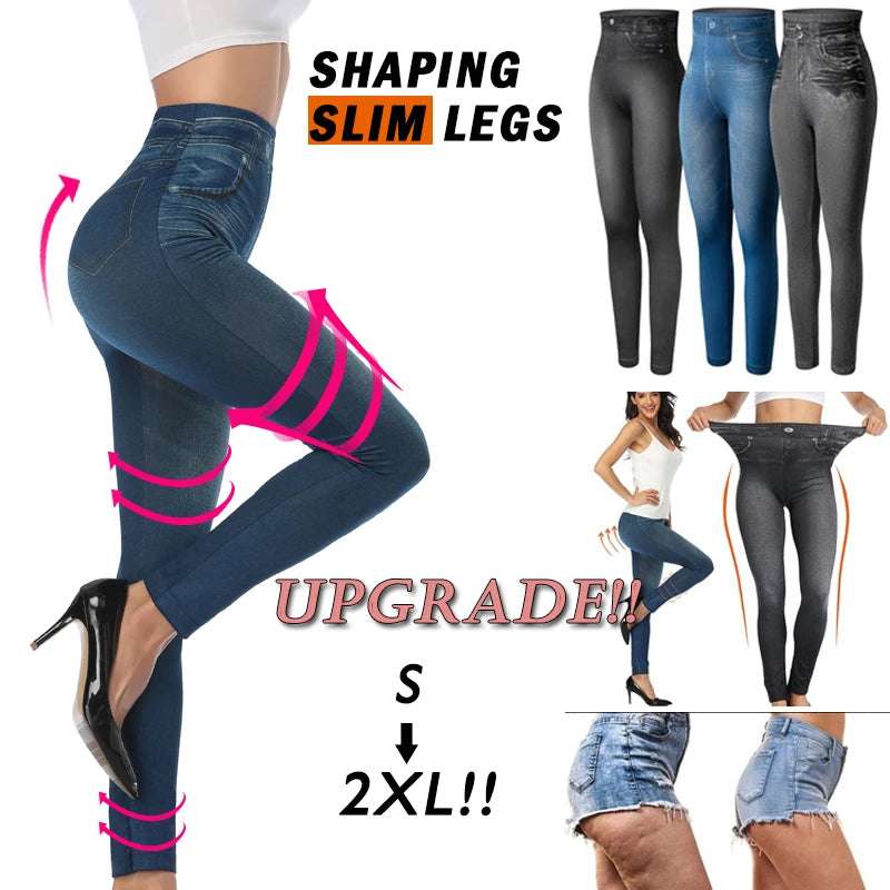 Push Up Seamless High Waist Faux Denim Leggings Women Casual Elastic Pocket Jeans Print Pants Skinny Pencil Leggins Mujer