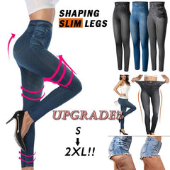 Push Up Seamless High Waist Faux Denim Leggings Women Casual Elastic Pocket Jeans Print Pants Skinny Pencil Leggins Mujer