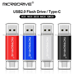 محرك أقراص فلاش USB من النوع C OTG 2 في 1 USB 2.0 Micro USB Pen Drive 128 جيجابايت 64 جيجابايت 32 جيجابايت 16 جيجابايت 8 جيجابايت 4 جيجابايت محرك أقراص فلاش USB
