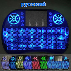 Backlight English Russian French Spanish Portugal Fly Air Mouse 2.4G Touchpad for Android TV Box PC I8 Mini Wireless Keyboard