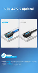 كابل تمديد Vention USB 3.0 ذكر إلى أنثى كابل تمديد USB 3.0 عالي السرعة ممتد لأجهزة الكمبيوتر المحمولة كابل تمديد USB 2.0