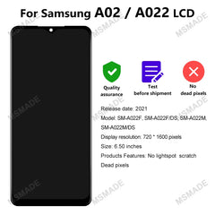 6.5'' IPS For Samsung Galaxy A02 SM-A022 LCD Display Touch Screen Digitizer For Galaxy A022F/DS A022M A022M/DS Replacement Parts