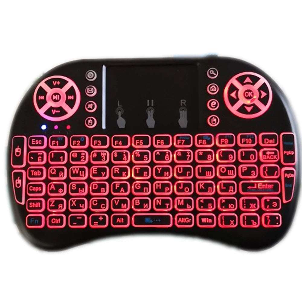 Backlight English Russian French Spanish Portugal Fly Air Mouse 2.4G Touchpad for Android TV Box PC I8 Mini Wireless Keyboard