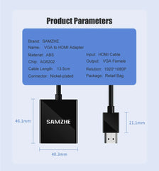محول VGA متوافق مع HDMI بدقة 1080 بكسل من SAMZHE مع كابل صوت وفيديو مزود بمصدر طاقة ومخرج صوت للشاشة PS3 PS4 XBOX