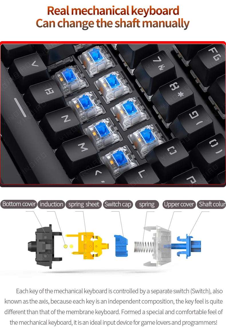Retro Punk Mechanical Keyboard Blue Black Brown Switch 104 Keys USB Wired Gaming Keyboards RGB Backlit For PC Laptop Gamers