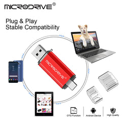محرك أقراص فلاش USB من النوع C OTG 2 في 1 USB 2.0 Micro USB Pen Drive 128 جيجابايت 64 جيجابايت 32 جيجابايت 16 جيجابايت 8 جيجابايت 4 جيجابايت محرك أقراص فلاش USB