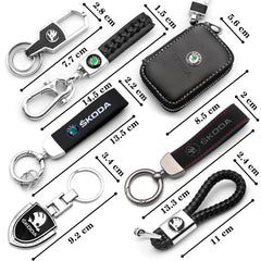 For Skoda 3 2 VRS Vision Kodiaq Favorit Rapid Octavia A5 3D Metal+Leather Car Logo Keychain Key Ring Key Chain Auto Accessories