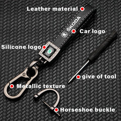 For Skoda 3 2 VRS Vision Kodiaq Favorit Rapid Octavia A5 3D Metal+Leather Car Logo Keychain Key Ring Key Chain Auto Accessories