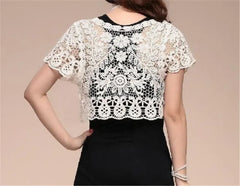 Hot Lace White/Black Bridal Summer Women Short Sleeve Shrug Bolero Wedding Jacket Elegant Cape