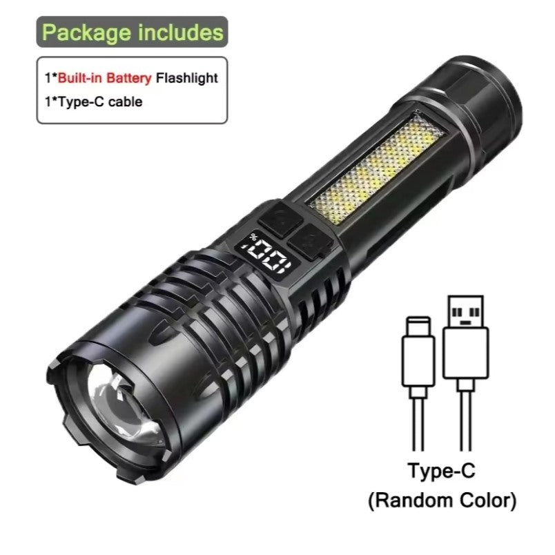 Heinast High Power LED Flashlight – Rechargeable COB Side Light Torch for Outdoor Adventures