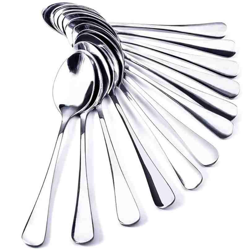 Set of 12 Stainless Steel Dinner Table Spoons - Silver, 16 cm Length online in Dubai and UAE at Mumzar.com better value compared to Noon, Amazon.ae, Carrefour, and Dubizzle when you shop for adults and kids at Mumzar.com free delivery in Dubai, Abu Dhabi, Sharjah, Ajman, Umm Al Quwain, Fujairah, and Ras Al Khaimah.