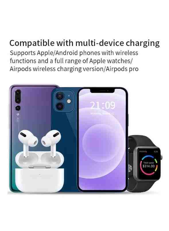 Versatile Foldable 3-in-1 15W Fast Wireless Charger for iPhone and Android Devices online in Dubai and UAE at Mumzar.com better value compared to Noon, Amazon.ae, Carrefour, and Dubizzle when you shop for adults and kids at Mumzar.com free delivery in Dubai, Abu Dhabi, Sharjah, Ajman, Umm Al Quwain, Fujairah, and Ras Al Khaimah.