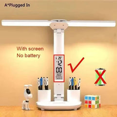 Rechargeable LED Desk Lamp with Clock – Foldable & Dimmable Light for Eye Comfort