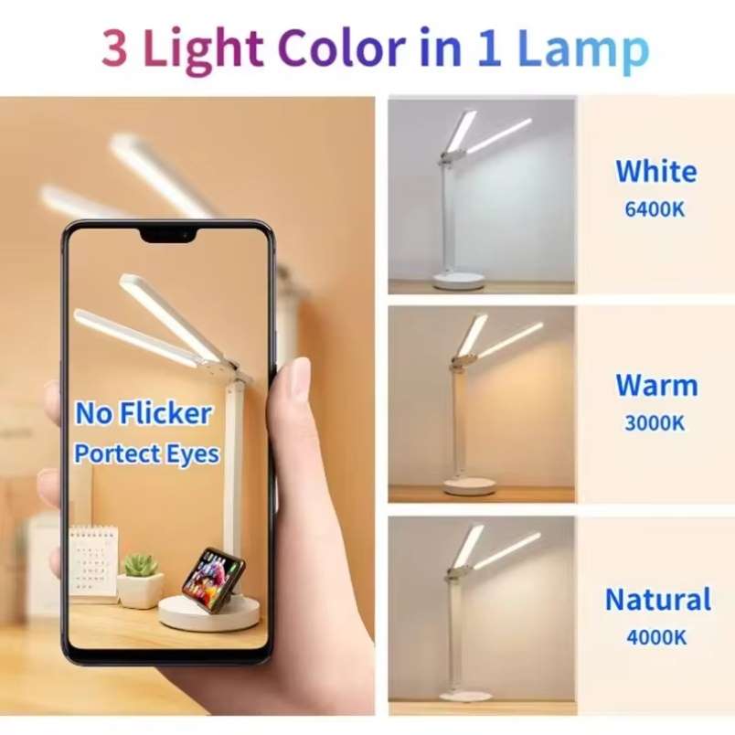 Rechargeable LED Desk Lamp with Clock – Foldable & Dimmable Light for Eye Comfort