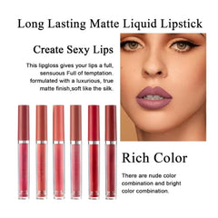 6-Piece Waterproof Matte Long-Lasting Nude Liquid Lipstick Set Assorted
