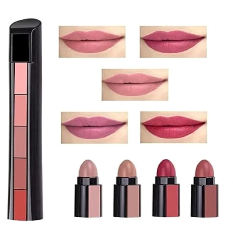 5-in-1 Nude Matte Lipstick – Long-Lasting and Moisturizing