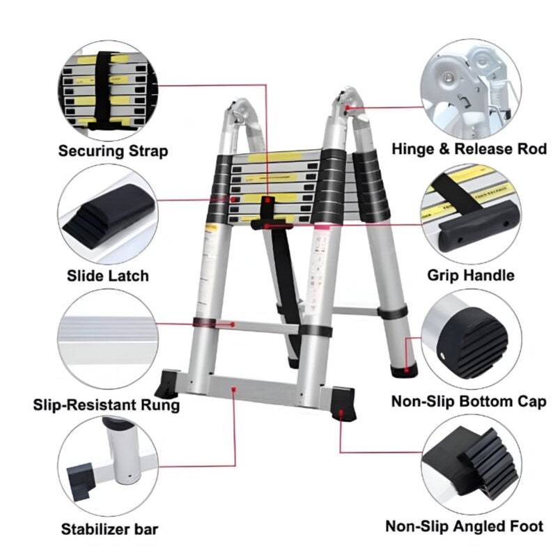 Multipurpose Telescopic Ladder, Silver, 1.6 + 1.6 meters
