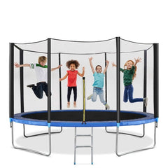 14ft Kids Outdoor Round Trampoline with Safety Net and Stairs – Fun and Safe Playtime