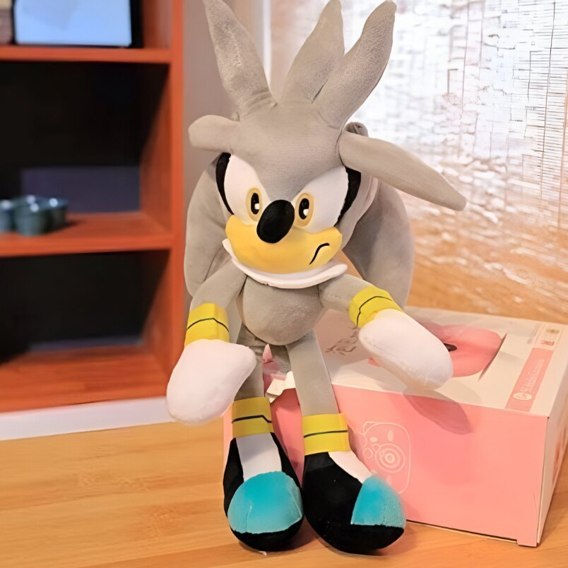 Plush Toy with Gray Spiky Hair and Turquoise Shoes – Silver Hedgehog Buddy for Kids