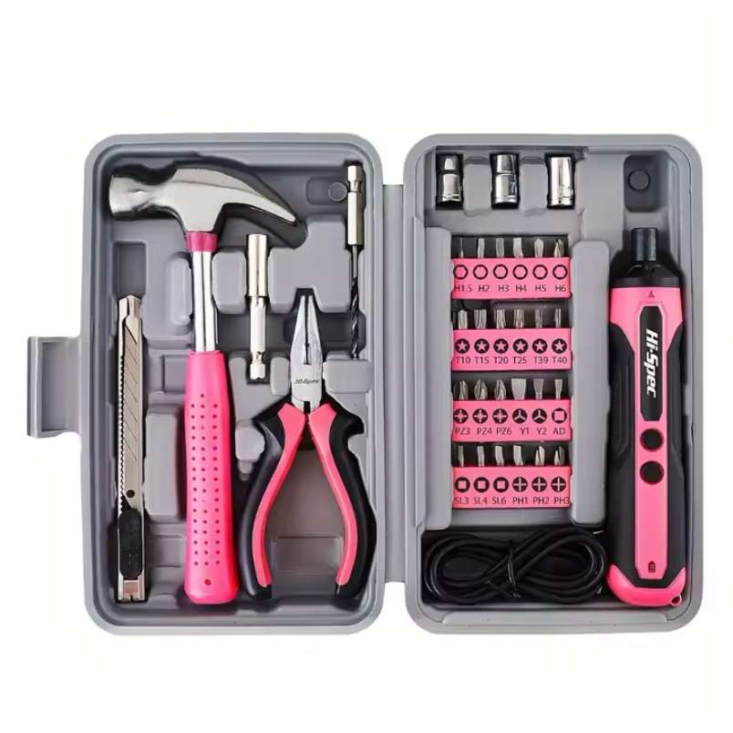 Portable Pink Drill Set – 33-Piece Tool Kit with Storage Box & USB Charging – DIY Gift for Women