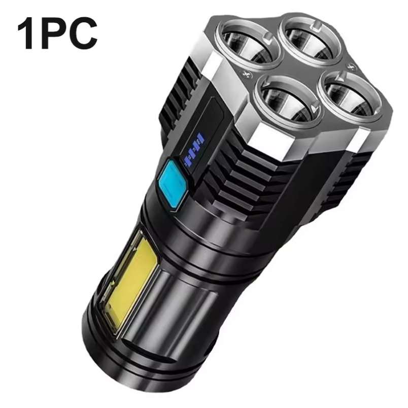 High-Power LED Camping Flashlight – Rechargeable Torch with COB Side Light