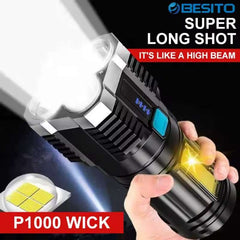 High-Power LED Camping Flashlight – Rechargeable Torch with COB Side Light