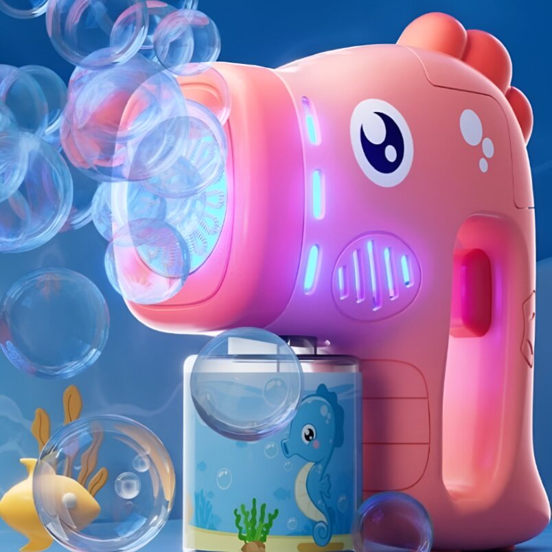 Rechargeable Bubble Gun for Kids Pink Dinosaur Design
