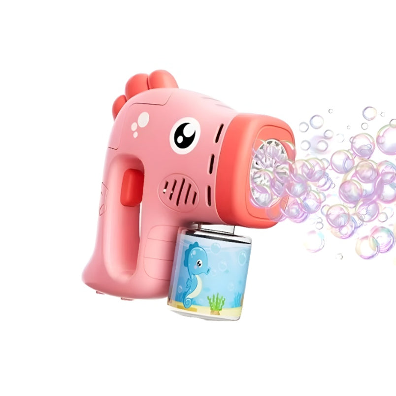 Rechargeable Bubble Gun for Kids Pink Dinosaur Design
