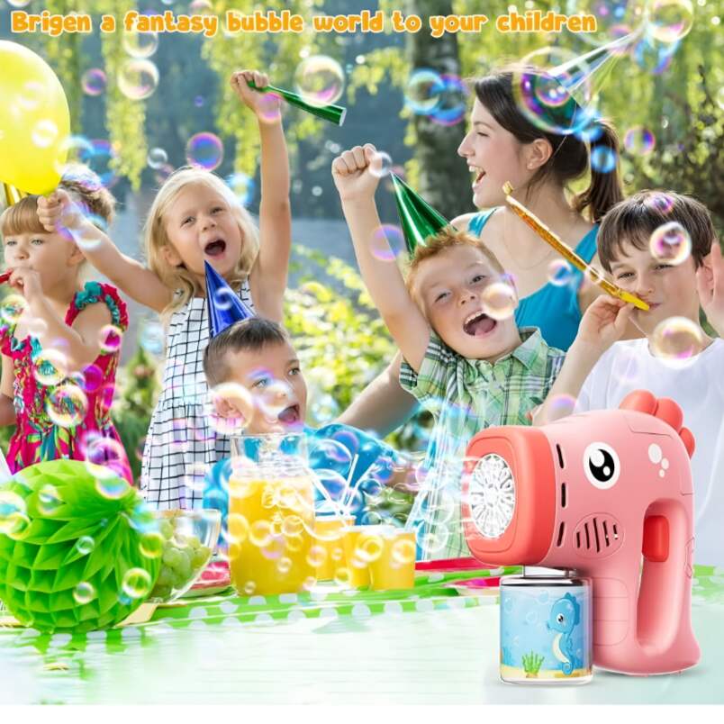 Rechargeable Bubble Gun for Kids Pink Dinosaur Design
