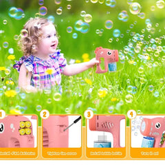 Rechargeable Bubble Gun for Kids Pink Dinosaur Design
