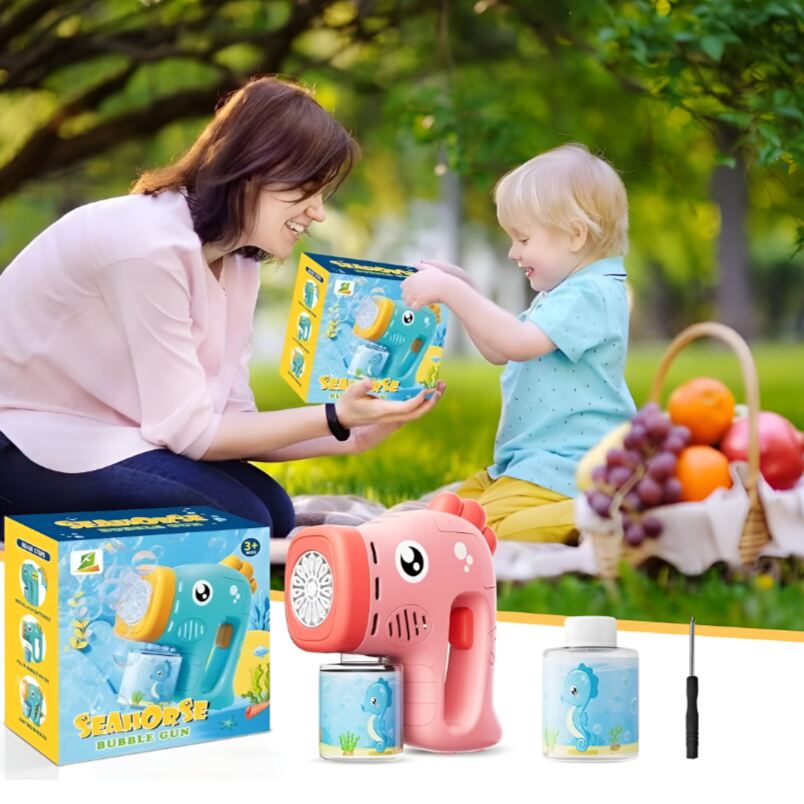 Rechargeable Bubble Gun for Kids Pink Dinosaur Design
