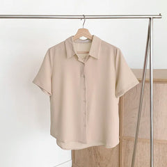 Ele Chiffon irt ort Sve Summer New Loose Collar  Ne White Top Women's Faion Commute Sle Straight Cut