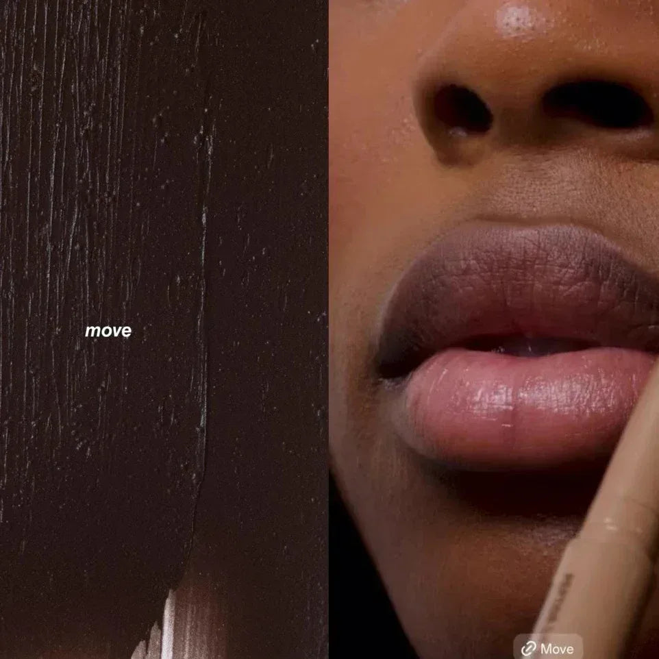 Lip liner pencil applying deep mauve tint near closed lips
