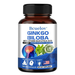 Ginkgo Biloba Capsules Memory Support Supplement, Brain Function & Mental Alertness, Focus, Concentration, with Vitamin B6 B12