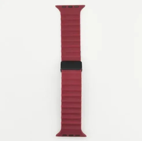 Burgundy silicone smartwatch strap with magnetic buckle and perforated ends